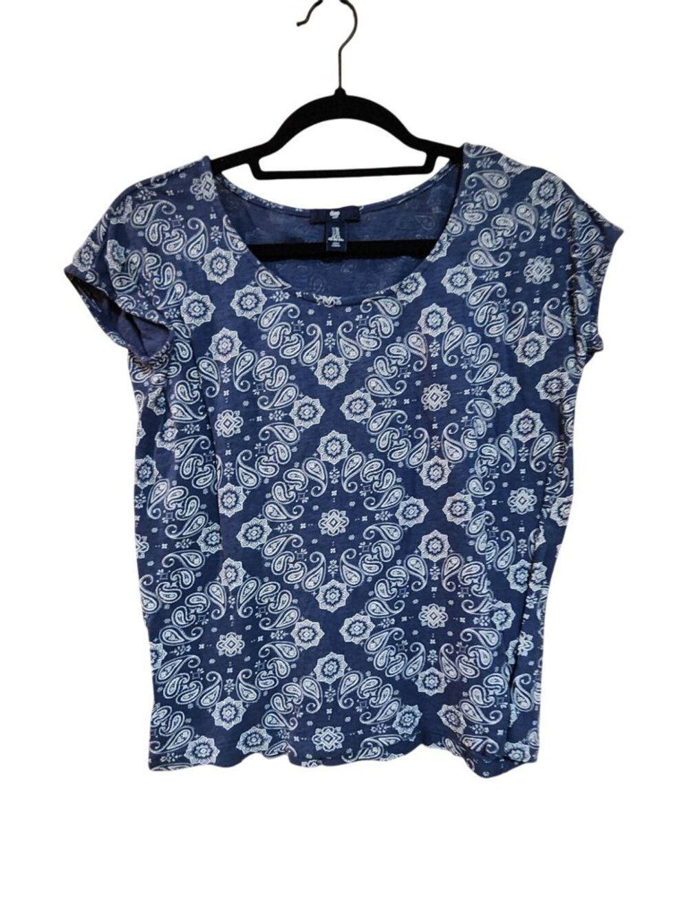 Gap Womens XS Blue Paisley Print Short Sleeve T-Shirt Cotton Blend